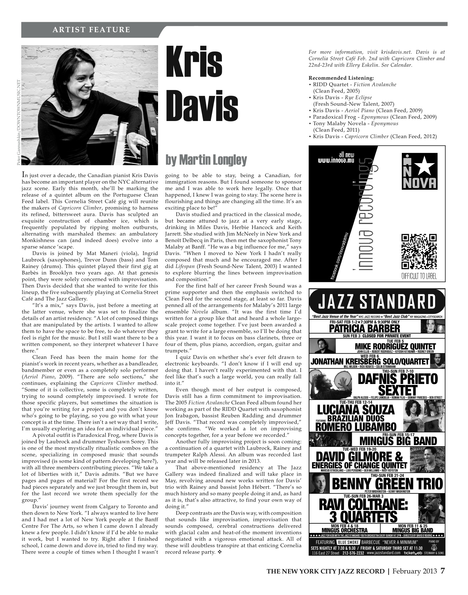 Feature in the New York Jazz Record this month